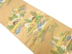 アンティーク　松梅に笹・家屋風景模様織出し袋帯（材料）